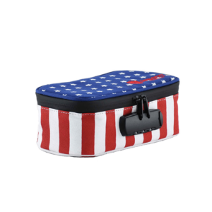 The Sprout Shield Lock Bag comes in an American flag pattern and serves as a secure container for your medicine.